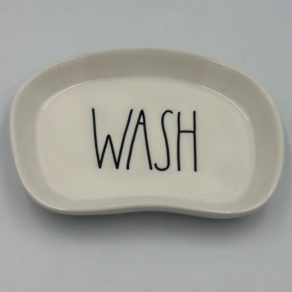Rae Dunn “WASH” Soap Dish Holder White & Black